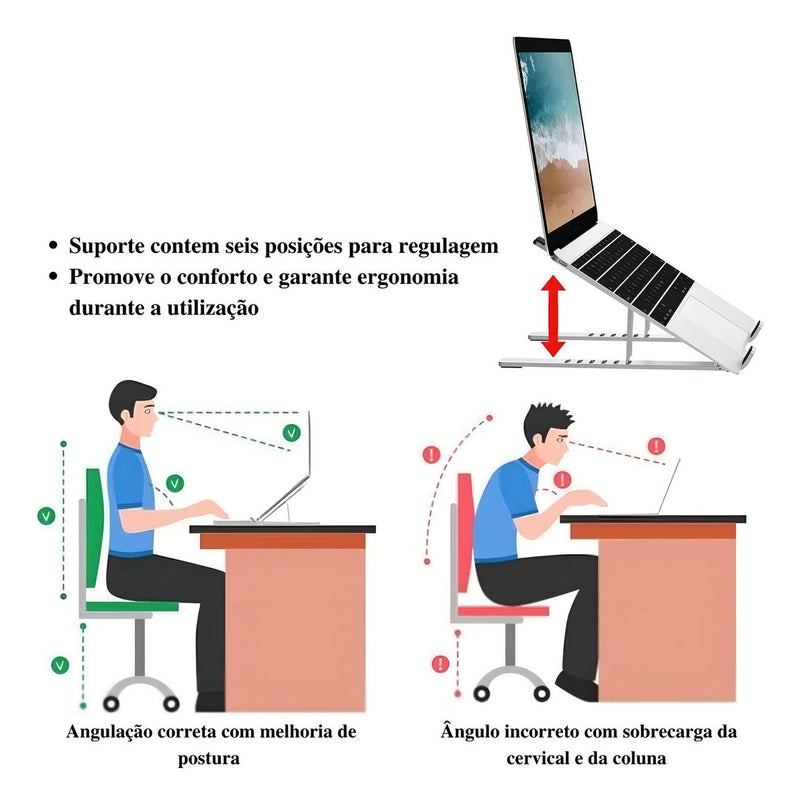 Base Suporte Para PC Notebook Alumínio Portátil Articulado Dobrável Tablet Laptop Mesa